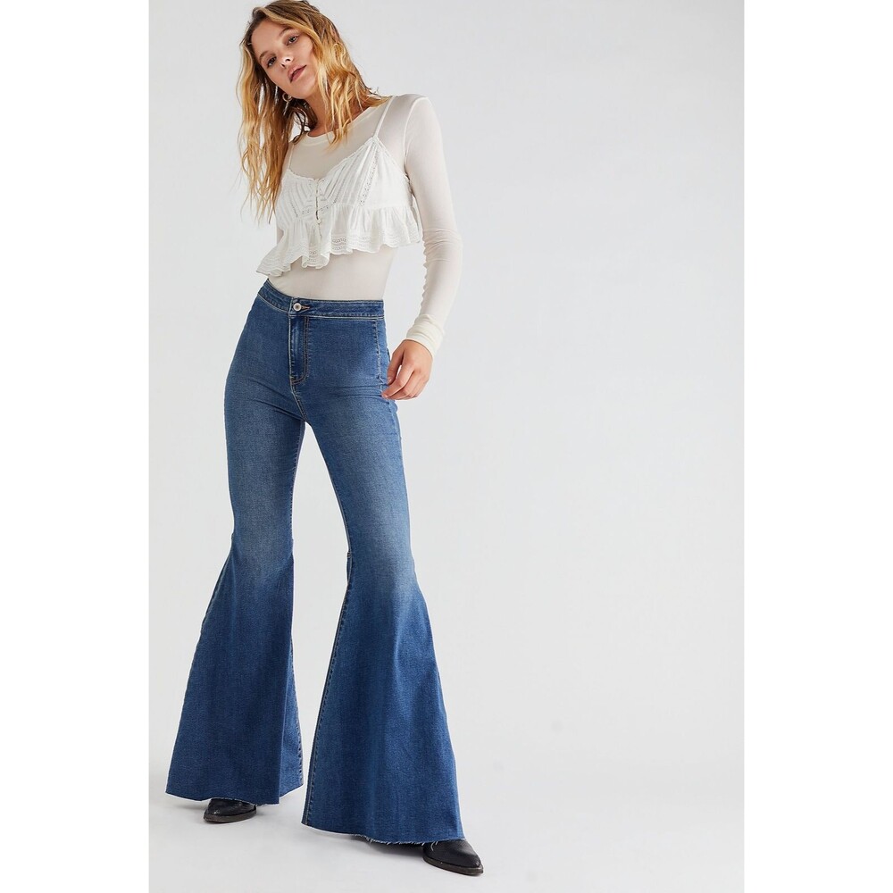 We The Free People Womens Just Float On Flare Jeans High Rise Blue Wash Size 25